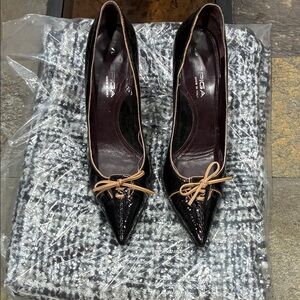 Via Spiga Black Patent Heels with Tan Laces